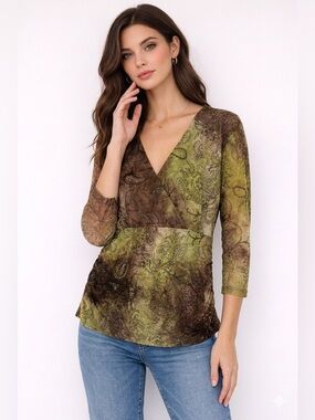 Y2K Ricki's Olive and Brown Paisley Sheer Accent Top